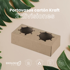 Portavasos cartón Kraft 2 divisores (15 und)