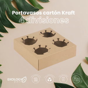 Portavasos cartón Kraft 4 divisores (15 und)
